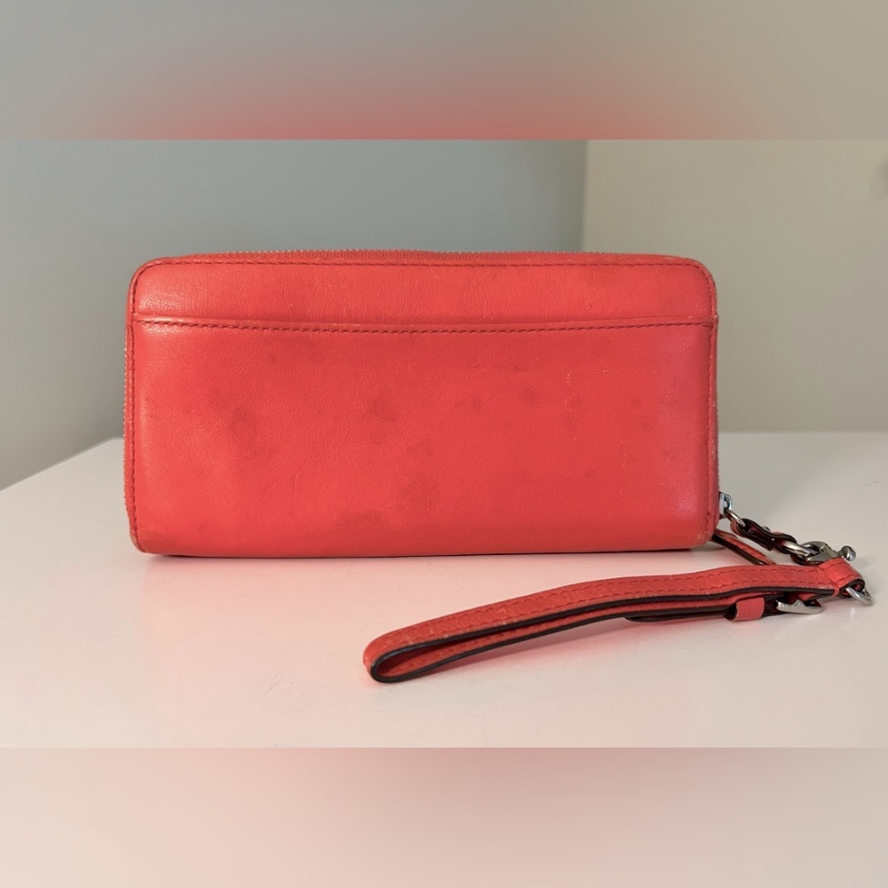 Coach Perforated Coral Zip Wristlet Wallet - Picture 2 of 10